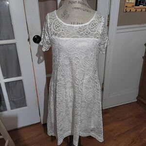 Robbie Bee Womens White‎ Lace Short Sleeve Dress Medium